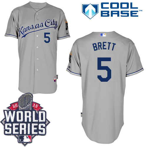 Men's Majestic Kansas City Royals #5 George Brett Replica Grey Road Cool Base 2015 World Series MLB Jersey