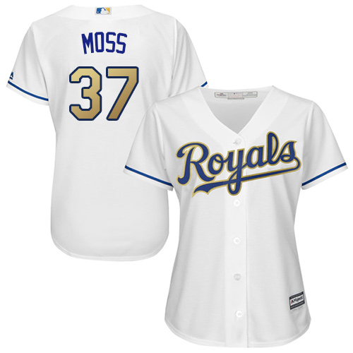Women's Majestic Kansas City Royals #37 Brandon Moss Authentic White Home Cool Base MLB Jersey
