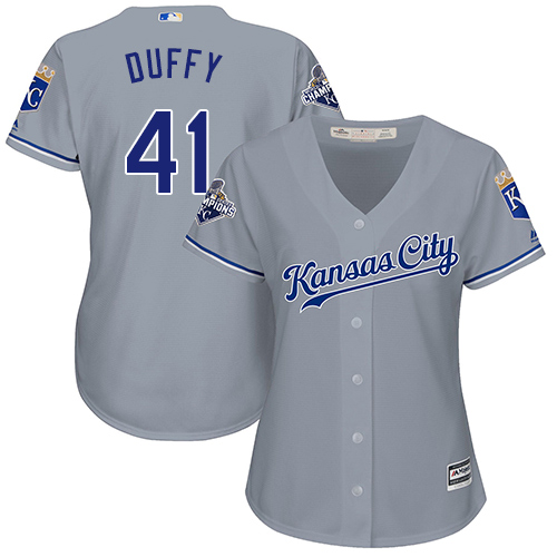 Women's Majestic Kansas City Royals #41 Danny Duffy Authentic Grey Road Cool Base MLB Jersey