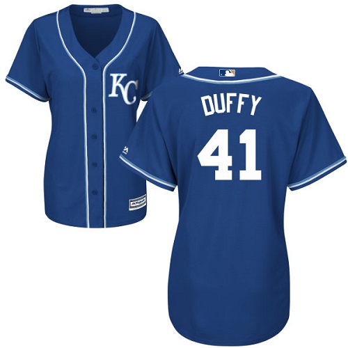Women's Majestic Kansas City Royals #41 Danny Duffy Authentic Blue Alternate 2 Cool Base MLB Jersey