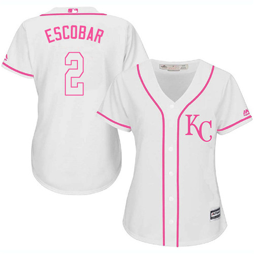 Women's Majestic Kansas City Royals #2 Alcides Escobar Authentic White Fashion Cool Base MLB Jersey