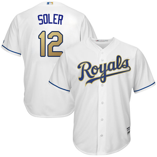 Men's Majestic Kansas City Royals #12 Jorge Soler Replica White Home Cool Base MLB Jersey
