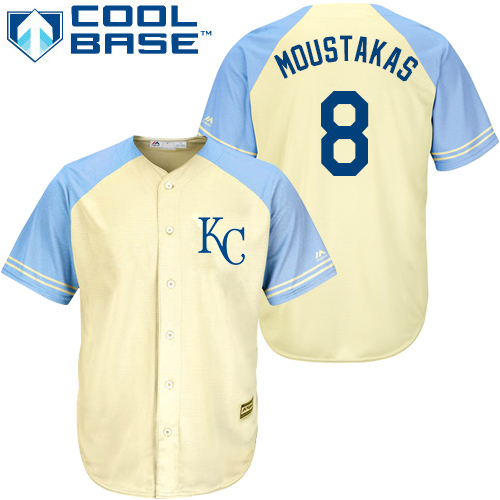 Men's Majestic Kansas City Royals #8 Mike Moustakas Replica Cream Exclusive Vintage Cool Base MLB Jersey