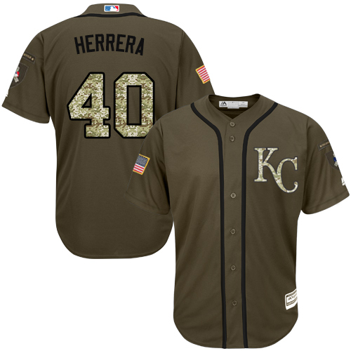 Men's Majestic Kansas City Royals #40 Kelvin Herrera Authentic Green Salute to Service MLB Jersey