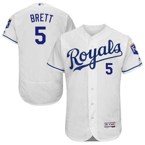 Men's Majestic Kansas City Royals #5 George Brett White Flexbase Authentic Collection MLB Jersey