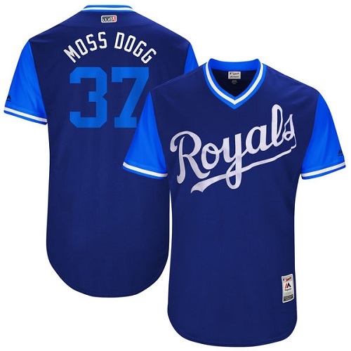 Men's Majestic Kansas City Royals #37 Brandon Moss "Moss Dogg" Authentic Navy Blue 2017 Players Weekend MLB Jersey