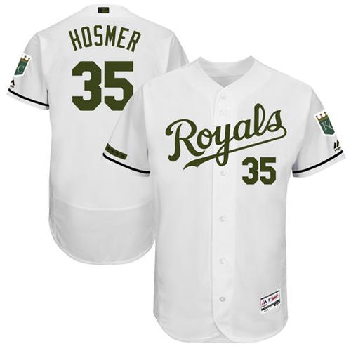 Men's Majestic Kansas City Royals #35 Eric Hosmer White Memorial Day Authentic Collection Flex Base MLB Jersey