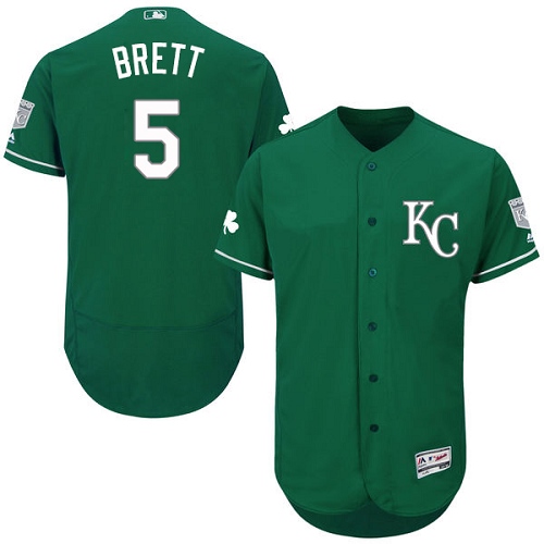 Men's Majestic Kansas City Royals #5 George Brett Green Celtic Flexbase Authentic Collection MLB Jersey