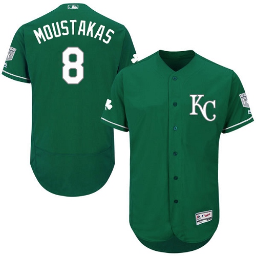 Men's Majestic Kansas City Royals #8 Mike Moustakas Green Celtic Flexbase Authentic Collection MLB Jersey