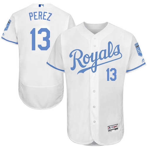 Men's Majestic Kansas City Royals #13 Salvador Perez Authentic White 2016 Father's Day Fashion Flex Base MLB Jersey