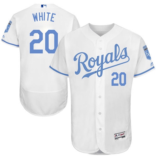 Men's Majestic Kansas City Royals #20 Frank White Authentic White 2016 Father's Day Fashion Flex Base MLB Jersey