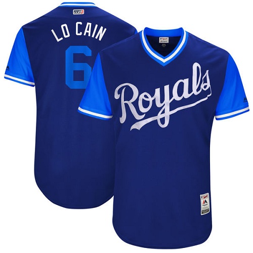 Men's Majestic Kansas City Royals #6 Lorenzo Cain "Lo Cain" Authentic Navy Blue 2017 Players Weekend MLB Jersey