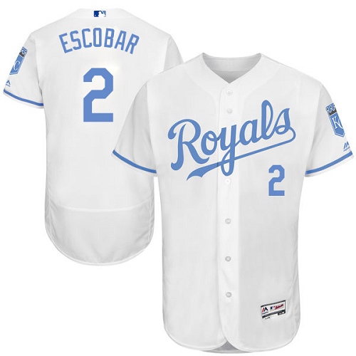 Men's Majestic Kansas City Royals #2 Alcides Escobar Authentic White 2016 Father's Day Fashion Flex Base MLB Jersey