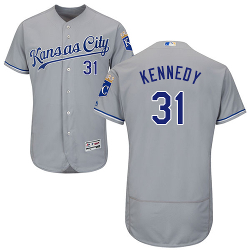 Men's Majestic Kansas City Royals #31 Ian Kennedy Authentic Grey Road Cool Base MLB Jersey