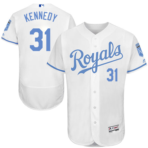 Men's Majestic Kansas City Royals #31 Ian Kennedy Authentic White 2016 Father's Day Fashion Flex Base MLB Jersey