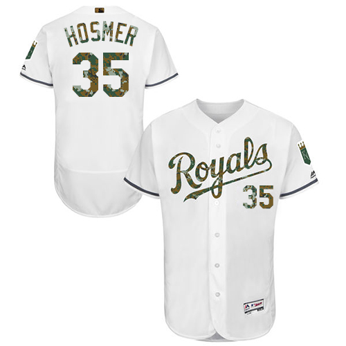 Men's Majestic Kansas City Royals #35 Eric Hosmer Authentic White 2016 Memorial Day Fashion Flex Base MLB Jersey