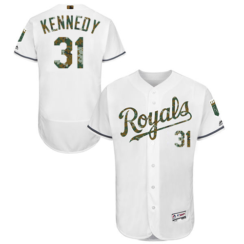 Men's Majestic Kansas City Royals #31 Ian Kennedy Authentic White 2016 Memorial Day Fashion Flex Base MLB Jersey
