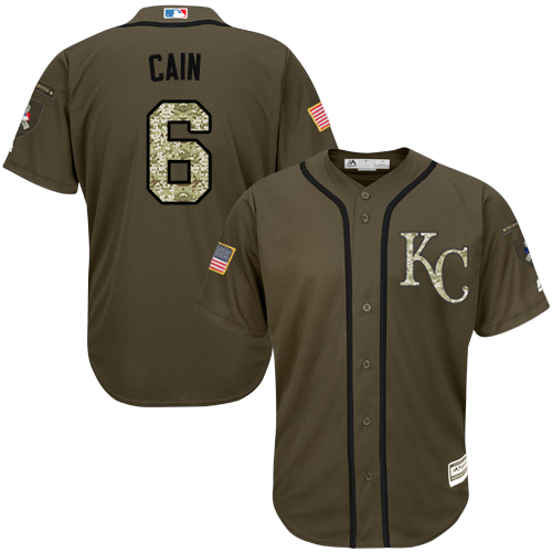 Youth Majestic Kansas City Royals #6 Lorenzo Cain Authentic Green Salute to Service MLB Jersey