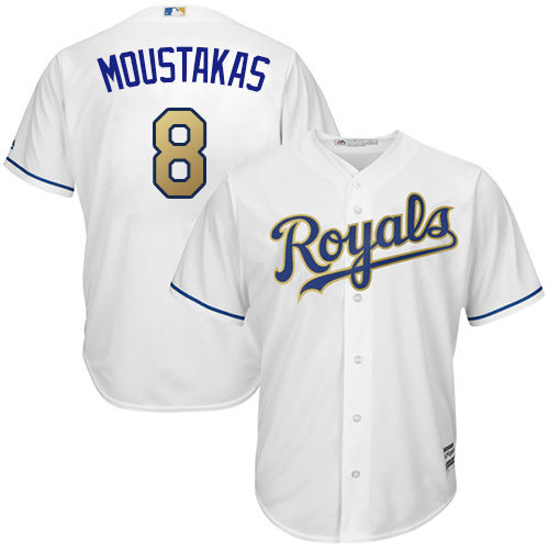 Youth Majestic Kansas City Royals #8 Mike Moustakas Authentic White Home Cool Base MLB Jersey