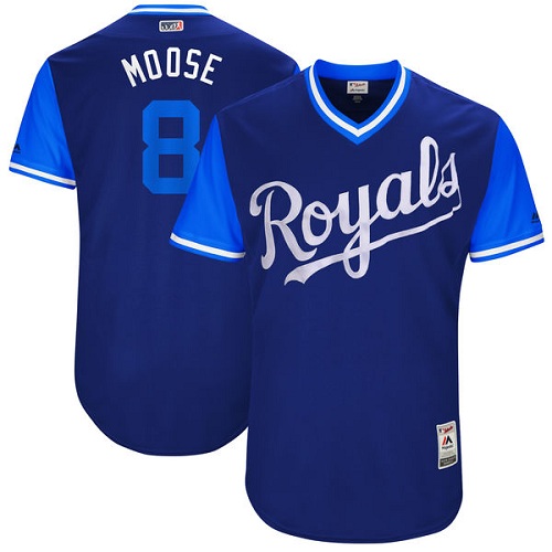 Men's Majestic Kansas City Royals #8 Mike Moustakas "Moose" Authentic Navy Blue 2017 Players Weekend MLB Jersey