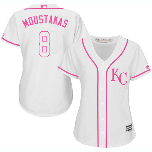Women's Majestic Kansas City Royals #8 Mike Moustakas Authentic White Fashion Cool Base MLB Jersey