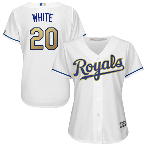 Women's Majestic Kansas City Royals #20 Frank White Replica White Home Cool Base MLB Jersey