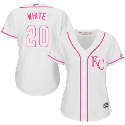 Women's Majestic Kansas City Royals #20 Frank White Replica White Fashion Cool Base MLB Jersey