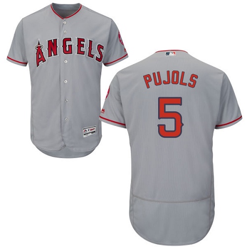 Men's Majestic Los Angeles Angels of Anaheim #5 Albert Pujols Authentic Grey Road Cool Base MLB Jersey