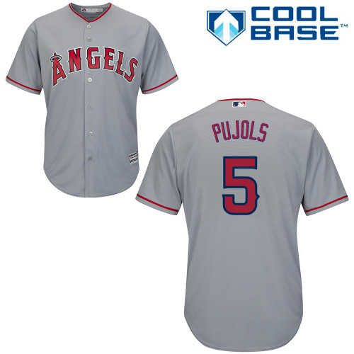 Men's Majestic Los Angeles Angels of Anaheim #5 Albert Pujols Replica Grey Road Cool Base MLB Jersey