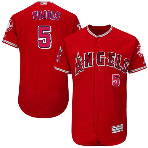 Men's Majestic Los Angeles Angels of Anaheim #5 Albert Pujols Red Alternate Flexbase Authentic Collection MLB Jersey