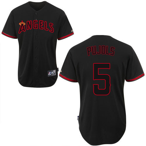 Men's Majestic Los Angeles Angels of Anaheim #5 Albert Pujols Replica Black Fashion MLB Jersey