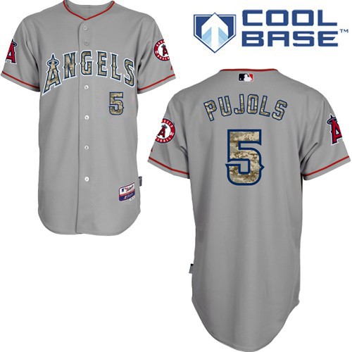Men's Majestic Los Angeles Angels of Anaheim #5 Albert Pujols Authentic Grey USMC Cool Base MLB Jersey