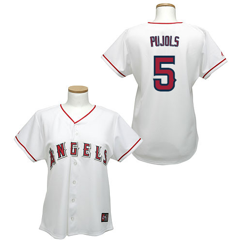 Women's Majestic Los Angeles Angels of Anaheim #5 Albert Pujols Authentic White MLB Jersey