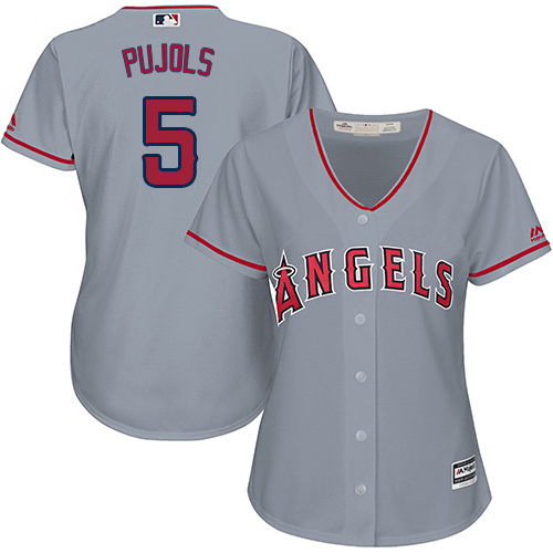 Women's Majestic Los Angeles Angels of Anaheim #5 Albert Pujols Authentic Grey MLB Jersey
