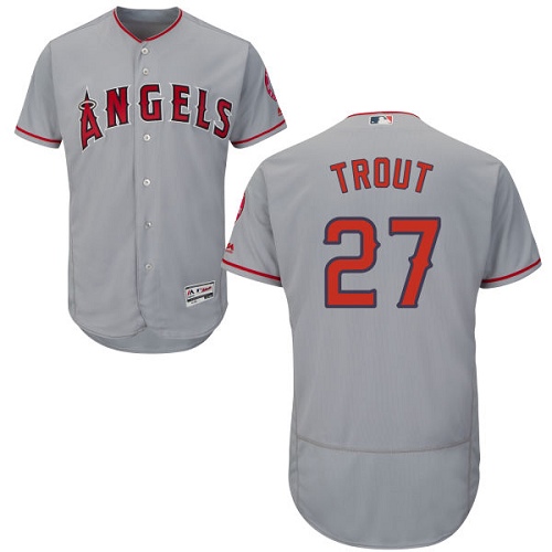 Men's Majestic Los Angeles Angels of Anaheim #27 Mike Trout Authentic Grey Road Cool Base MLB Jersey