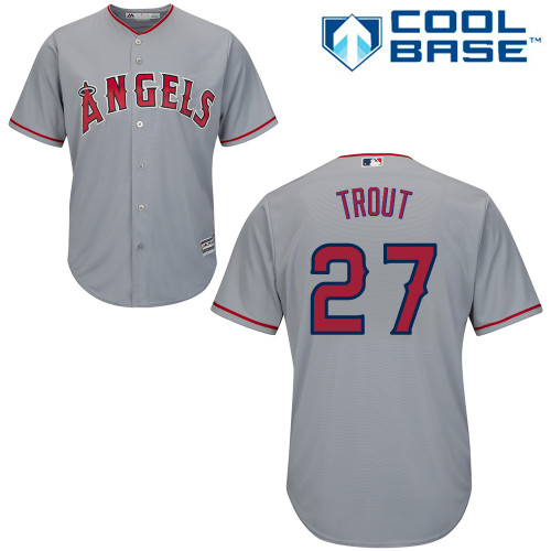 Men's Majestic Los Angeles Angels of Anaheim #27 Mike Trout Replica Grey Road Cool Base MLB Jersey