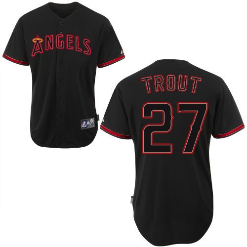 Men's Majestic Los Angeles Angels of Anaheim #27 Mike Trout Replica Black Fashion MLB Jersey