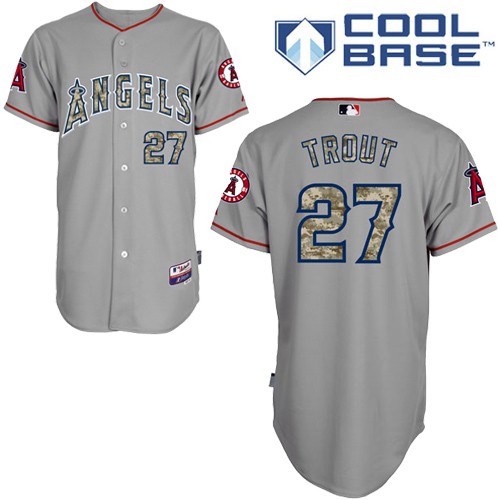 Men's Majestic Los Angeles Angels of Anaheim #27 Mike Trout Replica Grey USMC Cool Base MLB Jersey