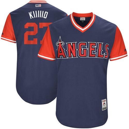Men's Majestic Los Angeles Angels of Anaheim #27 Mike Trout "Kiiiiid" Authentic Navy Blue 2017 Players Weekend MLB Jersey
