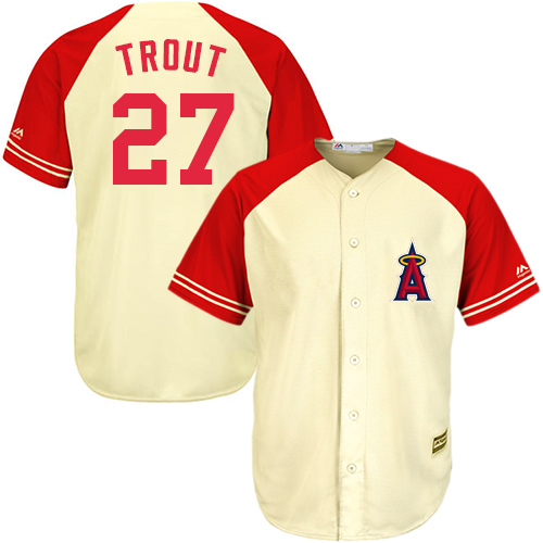 Men's Majestic Los Angeles Angels of Anaheim #27 Mike Trout Authentic Cream/Red Exclusive MLB Jersey