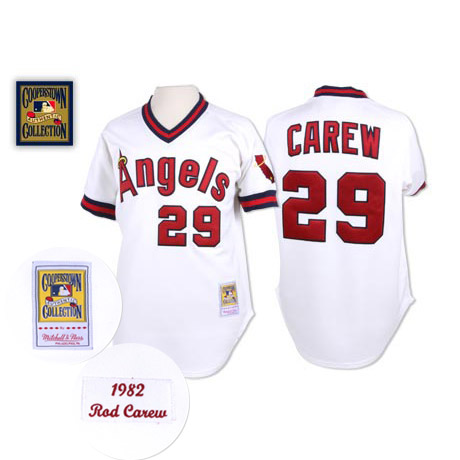 Men's Mitchell and Ness Los Angeles Angels of Anaheim #29 Rod Carew Authentic White Throwback MLB Jersey
