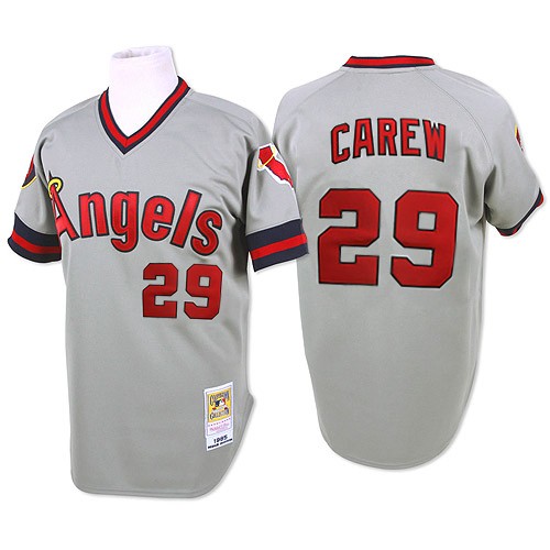 Men's Mitchell and Ness 1985 Los Angeles Angels of Anaheim #29 Rod Carew Authentic Grey Throwback MLB Jersey