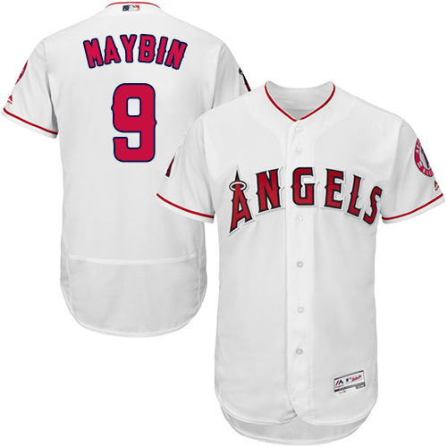 Men's Majestic Los Angeles Angels of Anaheim #9 Cameron Maybin White Flexbase Authentic Collection MLB Jersey