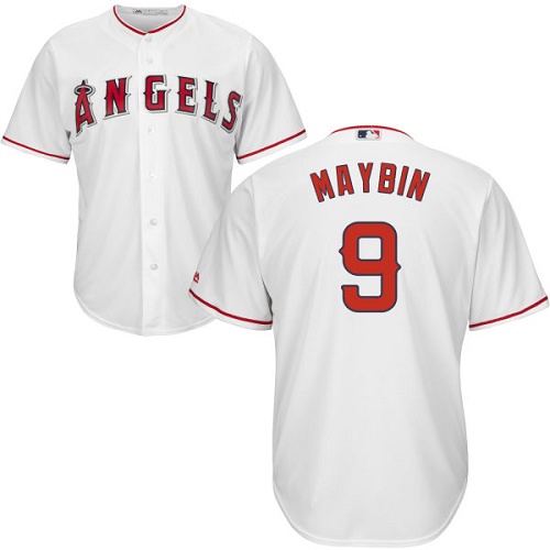 Youth Majestic Los Angeles Angels of Anaheim #9 Cameron Maybin Authentic White Home Cool Base MLB Jersey