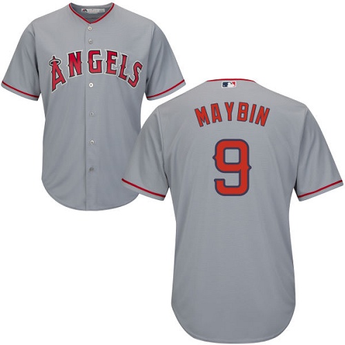Youth Majestic Los Angeles Angels of Anaheim #9 Cameron Maybin Authentic Grey Road Cool Base MLB Jersey