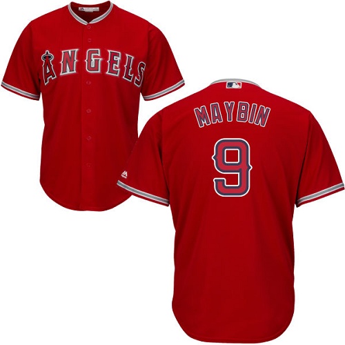 Youth Majestic Los Angeles Angels of Anaheim #9 Cameron Maybin Authentic Red Alternate Cool Base MLB Jersey