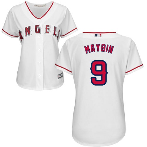 Women's Majestic Los Angeles Angels of Anaheim #9 Cameron Maybin Authentic White Home Cool Base MLB Jersey