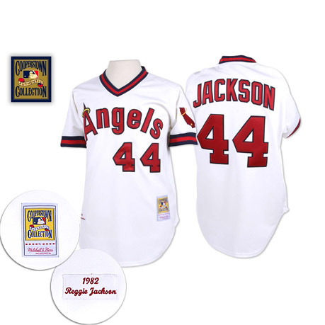 Men's Mitchell and Ness Los Angeles Angels of Anaheim #44 Reggie Jackson Replica White Throwback MLB Jersey