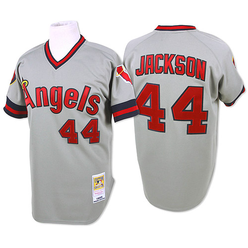 Men's Mitchell and Ness Los Angeles Angels of Anaheim #44 Reggie Jackson Authentic Grey Throwback MLB Jersey