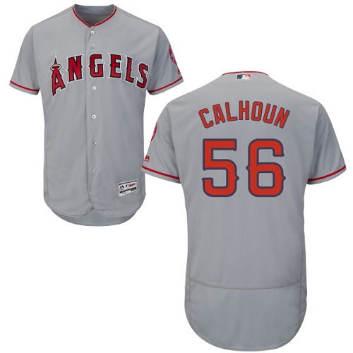 Men's Majestic Los Angeles Angels of Anaheim #56 Kole Calhoun Authentic Grey Road Cool Base MLB Jersey
